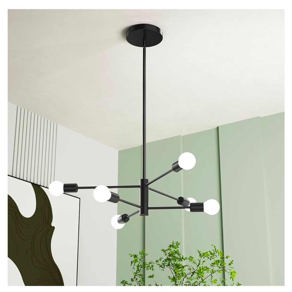 6-Light Sputnik Chandelier, Black Chandeliers Pendant Lighting